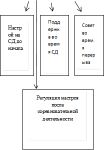 Настрой на СД до начала,Регуляция настроя после соревновательной деятельности,Поддержка во время СД,Совет во время перерыва